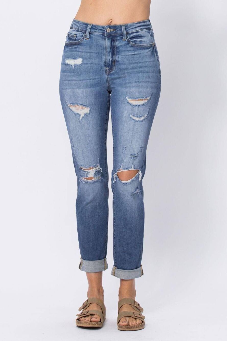 Judy Blue High Rise Distressed Ripped Boyfriend Jeans 1/25 Casual Trendy Viral
